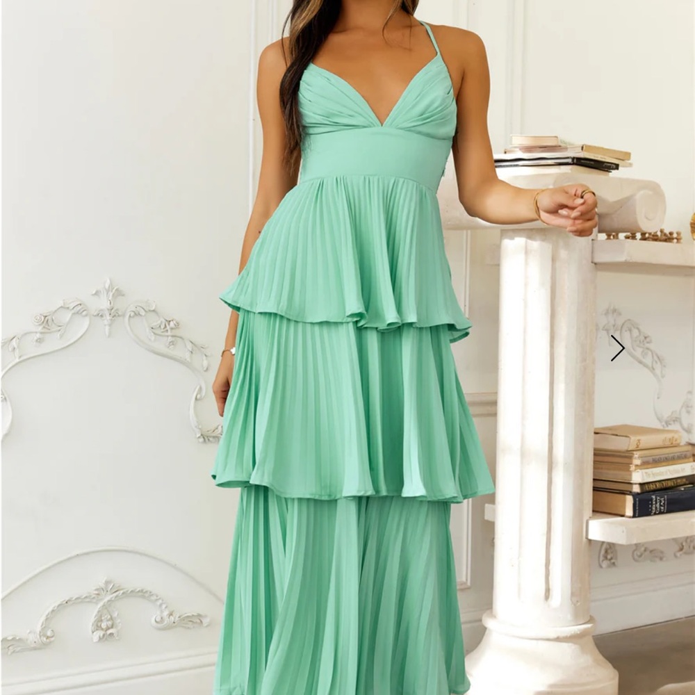 Hello Molly Turquoise Ruffled Tiered Maxi Dress